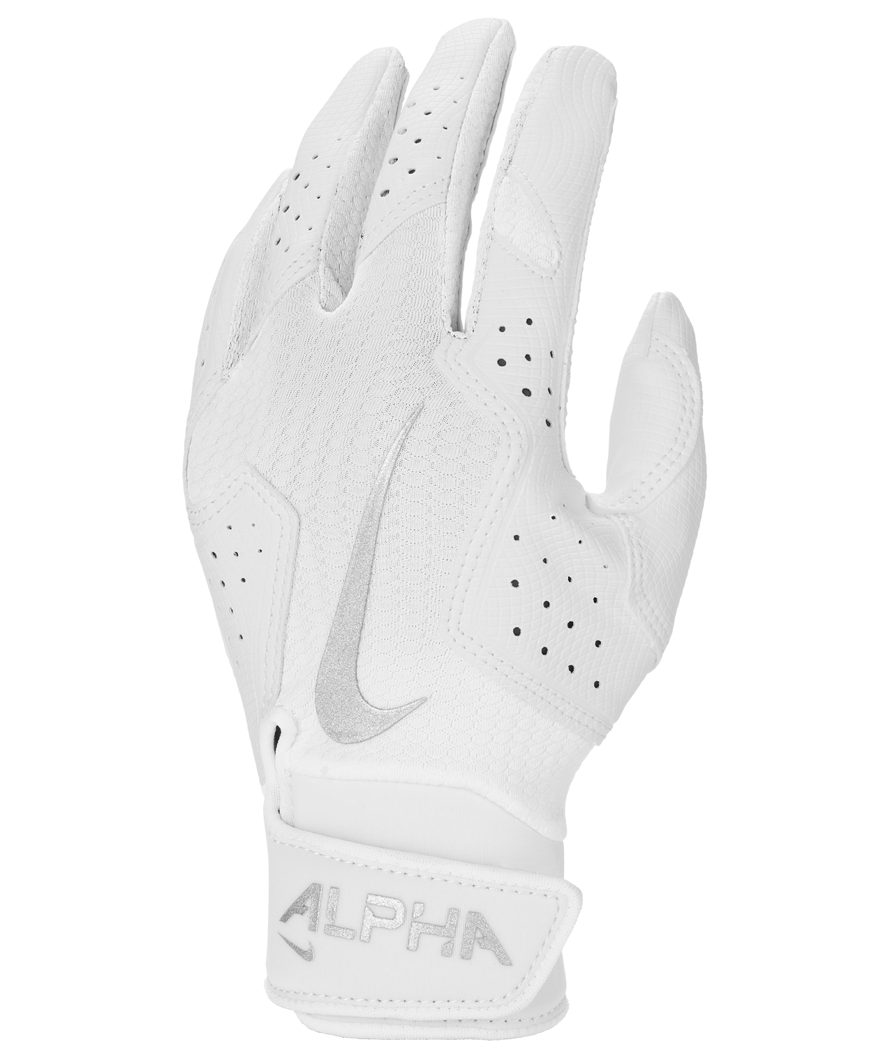 Nike Youth Alpha 2.0 Baseball Batting Gloves-White - WHITE/SILVER